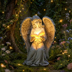 Angel Statue Outdoor Decor, Elegant Angel Garden Statues Reading Book with Solar LED Lights Yard Decorations Lawn Ornaments Figurines Resin Sculpture for Outside, Angel Gardening Gifts - style: Ancient Book