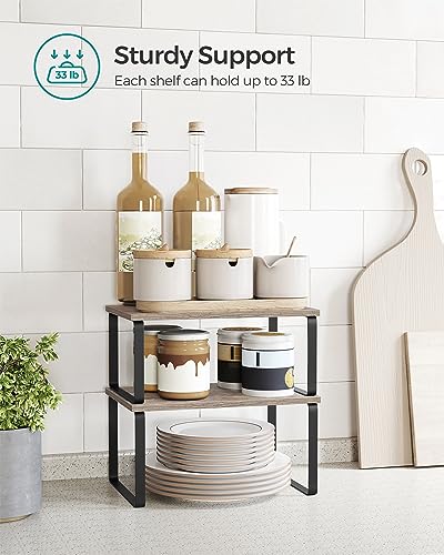 SONGMICS Cabinet Organizer Shelf, Set of 2 Kitchen Counter Shelves, Kitchen Storage, Spice Rack, Stackable, Expandable, Metal and Engineered Wood, Ink Black and Heather Greige UKCS020X02 - color: Ink Black + Heather Greige, size: 11.7"W