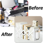 Book Ends with Pen Holder - Adjustable Bookends for Shelves - Desktop Organizer to Hold Books - Office Book Ends Storage Rack Adjustable to 19in for Students, Offices, Study Rooms - Space Saving