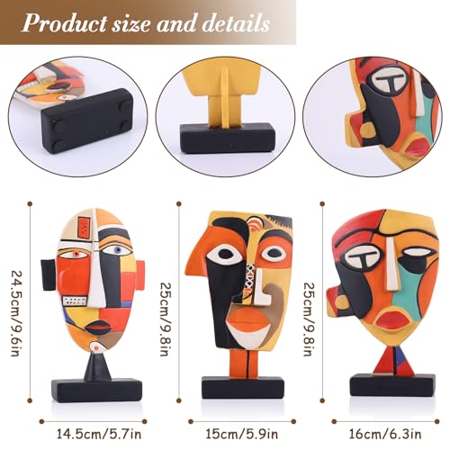 9.8“ Resin Abstract Coffee Table Sculptures, Handcrafted 3 PCS African Art Tribal Figurines Weird Art Decor, Modern Design African Statues for Home, Office, Living Room, Bookshelf, Cabinets Accent - size: Large