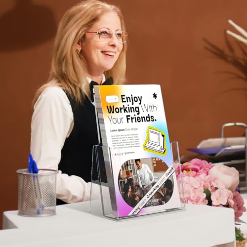 MaxGear Acrylic Brochure Holder 6 x 9 Inches, Clear Plastic Countertop Literature Holders, Bi-fold Flyer Display Stand for Pamphlets, Booklets, Magazines, Menus, Multi Purpose Organizer, 2 Pack - size: 6''x8'', style: 2 Pack