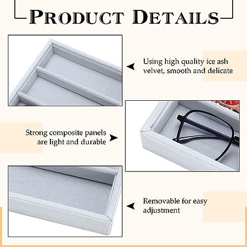 Batiyeer Sunglasses Organizer Storage Tray 10 Grids Eyewear Watch Holder Display Stackable Ice Velvet Tray Women (Gray,2 Pcs) - color: Gray