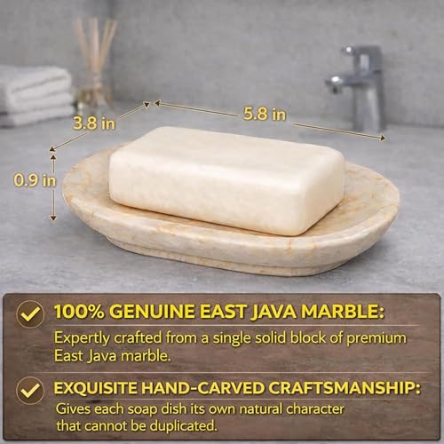 Creative Home Natural Champagne Marble Bullet Collection Bar Soap Dish Soap Tray Holder Bathroom Vanity Countertop Organizer, 5.8 x 3.8 x 0.9 H Inch, Beige