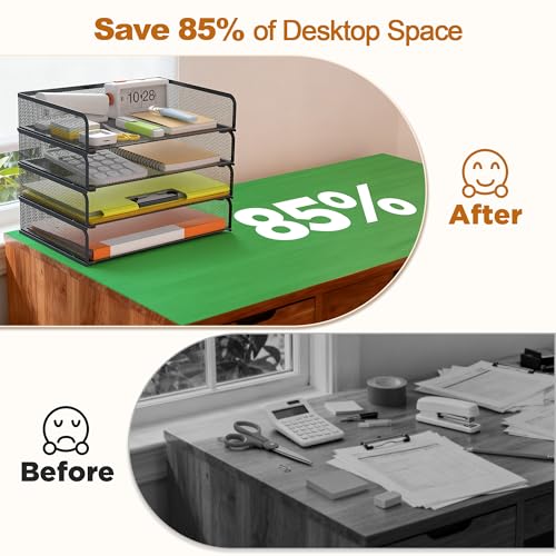 YINGHUA 4-Pack Metal Mesh Stackable Paper Letter Trays Organizer for Classroom,Office Desk File Sorter Holder Organizer Storage Box for Letter/A4 Size Folder Documents-Black - color: 4 Pack-black