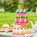 3 Tier Cupcake Stand Holder, BACUTHY Plastic Cup Cake Stand Tower with Tiered Serving Tray for Cupcakes, Donuts, Fruits and More, Pink - color: Pink