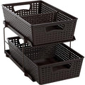 Simple Houseware 2 Tier Bathroom Organizer Tray Pull-Out Sliding Drawer, Under Sink Storage, Brown - color: Brown