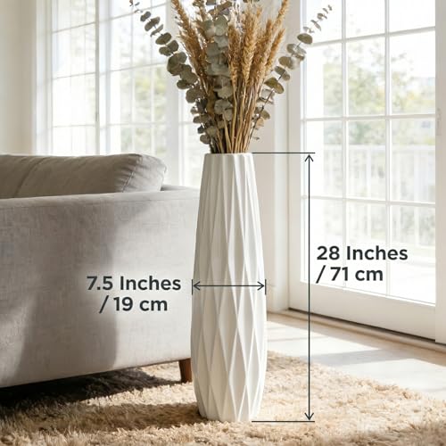 White Tall Floor Vase, 28" Ceramic Large Vase, Decorative Flower Vases for Modern Home Decor Living Room Office Bedroom Kitchen Wedding Centerpieces Farmhouse Décor - color: Ten Stripes, size: Height-28 Inch