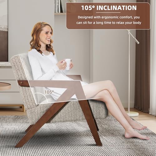 INZOY Mid Century Modern Accent Chair with Wood Frame, Upholstered Reading Armchair with Soft Linen Fabric, Accent Chair for Living Room Bedroom Apartment, Easy Assembly, Brown - color: Chenille Brown