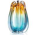Hand Blown Glass Vase for Flowers, 9.45" Unique Murano Style Art Glass Vase, Fluted Teal Amber Ombre Decorative Vases for Home Decor, Living Room Table Centerpiece, Bookshelf, Wedding Gift