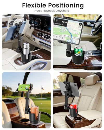 OHLPRO Cup Holder Tablet Mount for Car, Anti-Shake iPad Stand with Drink Holder Fits 5-17" iPad, Tab S10, iPhone, Heavy Duty Truck Vehicle Auto Accessories, Dual Handle Slots Large Mugs - size: for 5-17'' tablet