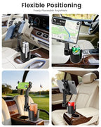 OHLPRO Cup Holder Tablet Mount for Car, Anti-Shake iPad Stand with Drink Holder Fits 5-17" iPad, Tab S10, iPhone, Heavy Duty Truck Vehicle Auto Accessories, Dual Handle Slots Large Mugs - size: for 5-17'' tablet