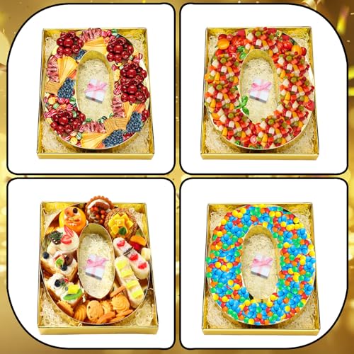 SiliFine 12" Charcuterie Number Shaped Mache with Clear Lid Fillable Sweets Serving Trays Paper Mache Cupcake Candy Box for 2025 Graduation Party Graduation Celebration(Gold,Number 0) - color: Gold, style: Number 0