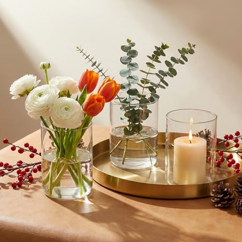 16 Pcs Glass Cylinder Bud Vases for Centerpieces, Birthday Party Wedding Centerpiece Table Decorations, 4 Inch Small Cylinder Living Bud Vases in Bulk for Flowers Pillar Candles Floating Candles - size: 4*3.2*3.2inch