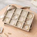 pickpiff Drawer Jewelry Organizer & Display Trays: 2pcs 12grid Velvet Stackable Jewelry Case (13.8x9.4x1.2inch) - Soft Beige Necklace Holder Bracelet Display Watch Box - size: 12 grids + 12 grids