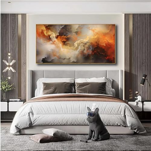 VHMING Abstract Wall Art Framed Ready to Hang Home Decor Orange White Artwork Wall Art Prints Canvas Painting Large Size for Living Room Bedroom Office Decoration 30"x60" - color: Orange, size: 30"L x 60"W