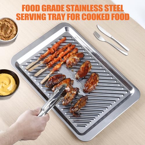 Grilling Prep and Serve Trays, Set of 2 Stackable Stainless Steel BBQ Tray, Standard Marinating Container, Serving Platter for Plating Food, BBQ Prep Tub for Marinating Meats, Grill Accessories - style: Standard Prep Trays