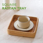 Rattan Serving Tray, Square Woven Storage Basket, Wicker Baskets for Organizing, Natural Wicker Decorative Serving Baskets for Organizing Tabletop Bathroom Kitchen Counter Square - style: S (8.2" × 8.2")