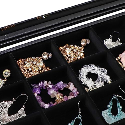 Wudygirl 30 Grid Jewelry Organizer Clear Lid Jewelry Tray Stackable Jewelry Storage Case Display Rings,Earrings,Necklace,Black Velvet (30 Grid) - style: 30 Grid Tray