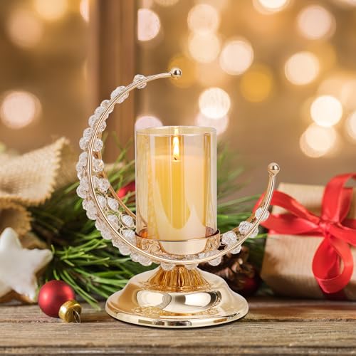 VALICLUD Ramadan Candle Holder Moon Shaped Candlestick 9.25X7.67X5.51In Iron Metal Tealight Holder for Eid Mubarak Home Decor Party Table Ornament