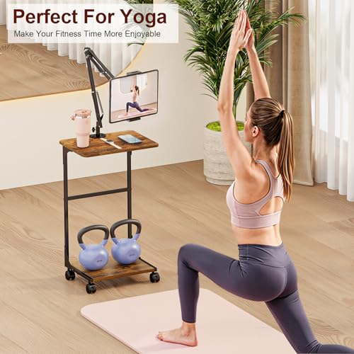 Floor Kindle Tablet iPad Stand with 2-Tier Storage Shelves,Angle Height Adjustable iPad Tablet Kindle Holder for Bed with 360-Degree Rotating Wheels, Compatible with 4.7"-13" Kindle Cell Phone iPhone - size: 11.4"D x 15.4"W x 56.4"H