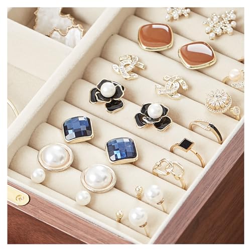 CHOSIN Black Walnut Wooden Jewelry Box Women large 5 Level Drawer Organizer Box with Glass Lid for Necklaces Watch Necklace Ring Earring Storage Gifts for Mom - style: 5 Layer