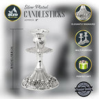 Silver Plated Candlesticks - 2 Pack Set - Pair of 5 Inch Ornate Candle Holders with Round Base and Floral Design - size: 5 inches
