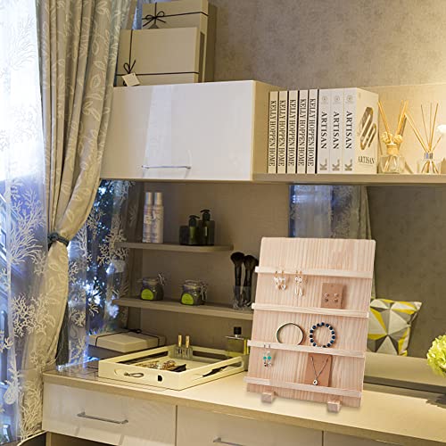 PH PandaHall 4-Tier Wooden Earring Display Stand, Retail Jewelry Display Riser Removable Showcase with Slots Rustic Earring Display Card Holder for Selling Craft Showing Exhibition Jewelry Storage
