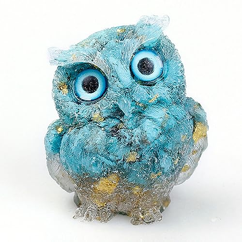 OwMell Owl Statue Tumbled Stone Gemstone Owl Figurine Home Decor Shelf Decor 2.5" - Turquoise - color: Turquoise