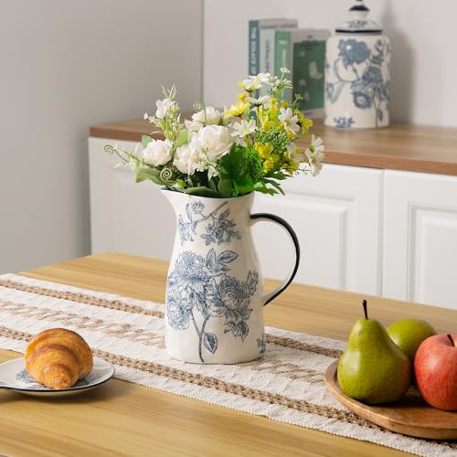 Ceramic Pitcher Vase, Blue and White Jug for Home Decor, Chinoiserie Vase Decor, Decorative Pitcher with Handle