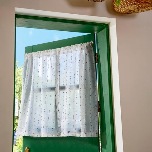 jinchan Semi Sheer Kitchen Curtains for Window 36 Inch Mini Pom-Pom Voile Tier Curtains Light Filtering Small Drapes for Bedroom Living Room Rod Pocket 2 Panels Amber Bloom - color: Dottie Amber Bloom, size: 26"W x 36"L (Pack of 2)