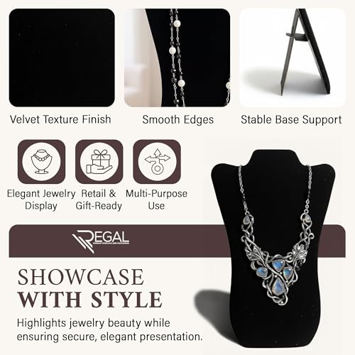 RJ Displays Jewelry Display for Vendors, Black Velvet Necklace Display Stand Holder, Jewelry Stand Necklace Holder for Vendors. Jewelry Display Stand 14” H. - color: Black