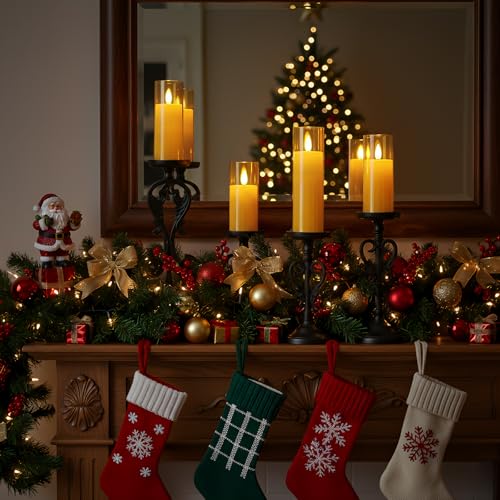 Homemory Amber Acrylic Flameless LED Candles, Battery Operated with Remote Control and Timer, Electric Fake Candles for Wedding, Home Decor, Set of 9 - color: Amber