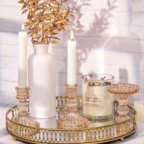 Taper Candle Holder Set of 6, Gold Candle Holder & Vintage Candlestick Holder, Glass Candlestick Holder for Table Centerpieces, Fall, Christmas, Autumn, Thanksgiving Decor - color: Gold, size: Stripe