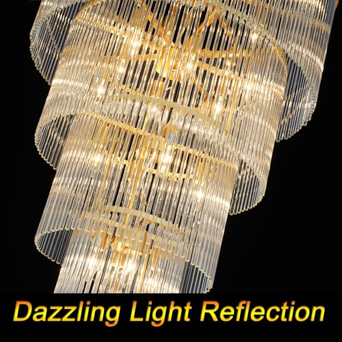 Large Gold Glass Chandelier, 5-Tier Modern Chandelier Light Fixture for High Ceiling Foyer Entryway Luxury Staircase Living Room Golden H49 D27.5 - size: Long Gold (27.5" x 49")
