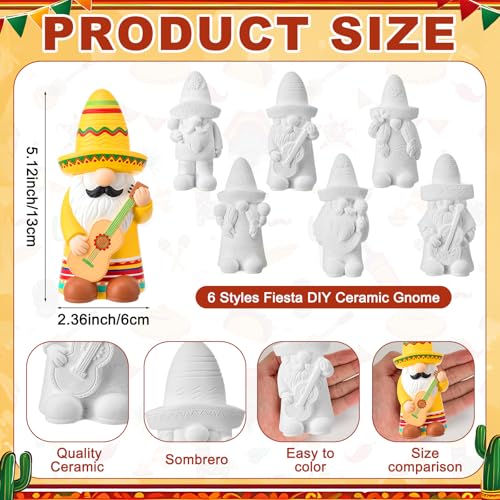 Arrowbash 6 Pcs Mexican Ceramics to Paint Ready to Paint Your Own Gnome Statues 5.12 Inch Mexico Theme Paintable Figurines DIY Unpainted Ceramics Plaster Crafts with Brush Palette - style: Mexican