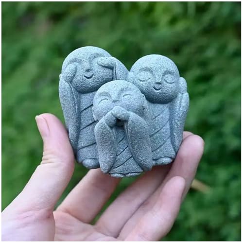 livelyfish Japanese Aquarium Monk Statue Zen Buddha Statues Asian Sandstone Sculpture for Wealth Good Luck Home Fish Tank Decor, F - color: F