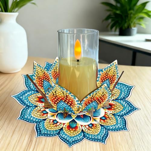 5D DIY Diamond Art Painting PVC Flower Candle Holders Tealight/Tea Light/Votive Candle Holder, for Table Centerpiece Home Décor Party Wedding Dinning-Flower-11 - color: Flower-11