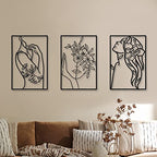 CHENGU 3 Pieces Minimalist Metal Wall Art Decor, Abstract Woman Line Art Wall Decor, Modern Metal Sculpture for Living Room Bedroom Bathroom Apartment Aesthetic Home Decoration - style: Flower