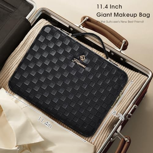 Leather Makeup Case with LED Lighted Mirror 11.4 Inch Travel Makeup Bag Adjustable Brightness in 3 Colors Cosmetic Organizer Artist Storage Bag with Dividers Brush Holder Bag Vanity Black Checkerboard - color: WD-Black Checkerboard 11.4 Inch, size: 2-Medi