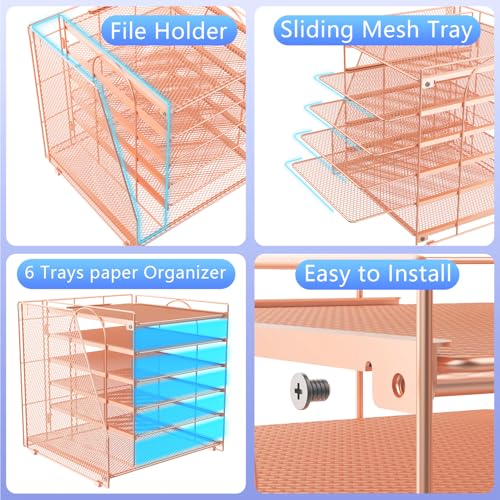 gianotter 6-Tier Paper Organizer With Magazine Holder, Desk Organizers and Accessories, Desk Accessories & Workspace Organizers, File Organizer for Office Supplies Storag (Rose Gold, 6-Tier) - color: Rose Gold, size: 6-Tier