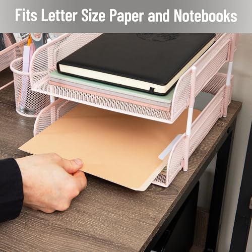 Mind Reader Stackable Paper Tray, Desktop Organizer, File Storage, Office, Metal Mesh, 2 Pcs, Pink - color: Pink