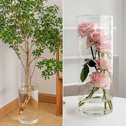 Liotww Acrylic Cylinder Clear Vases, Tall Large Plastic Flower Vase for Bouquet, Unbreakable Hurricane Vases Set of 3 for Centerpieces (D 6", D 4.8", D 4" + 3 Holder) - color: 3-xl Clear
