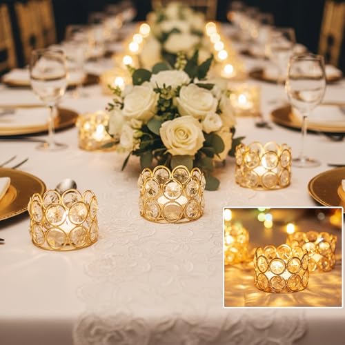 Pack of 20 Gold Crystal Tealight Candleholders - Candlestick Bowls Tea Lamp Candle Holders, Votive Candlestick Holders for Table Centerpieces, Diwali Decorations for Wedding Holiday Party Home Decor - color: Gold, size: 20 Pcs