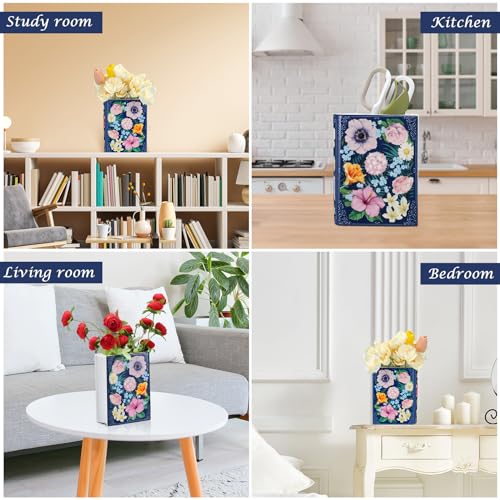 Uiifan Book Shaped Small Flower Vase Decorative Ceramic Vases Cute Home Decor for Bookshelf Dining Table Desk Office Home Decor Unique Vase for Book Lovers (Retro Flowers)