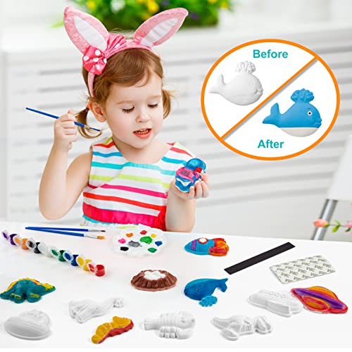Juboury Kids Arts and Crafts Plaster Painting Craft Kit Art Set - Painting Your Own Space Dinosaurs & Marine Life Figurines - Ceramic Painting Kit for Kids, Girls, Boys, Toddlers