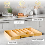 Bamboo Kitchen Silverware Drawer Organizer - Expandable Wood Utensil Holder with Dividers, Luxury Cutlery Storage Tray for Kitchen Utensil and Flatware (5-7 Slots with Removable Knife Block, Natural) - color: Natural