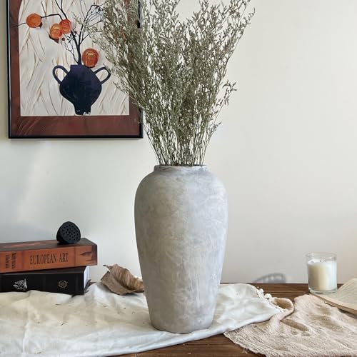 12 Inch Ceramic Rustic Vase, White Grey Farmhouse Flower Vases for Centerpieces & Home Decor, Handmade Pottery Vase for Living Room, Bedroom & Wedding Decor, Vintage Ceramic Vases for Gifts - color: White Gray, size: Small