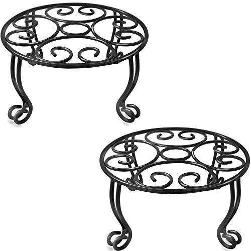 Metal Outdoor Plant Stand 11.8IN Diameter Heavy Duty Plant Pot Stands for Indoor Round Flower Pot Support Rack Set of 2,Black