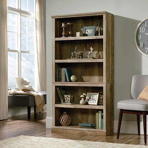 Sauder 5 Tier Book Shelf Wooden Bookcase Multipurpose Bookshelf for Home Office, Living Room, in Lintel Oak - color: Lintel Oak
