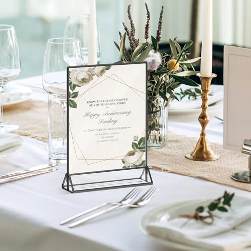 8.5x11 Picture Frame Black Acrylic Sign Holder Double-Sided Display Stand for Wedding Signs Table Numbers Menu Holders， Pack of 3